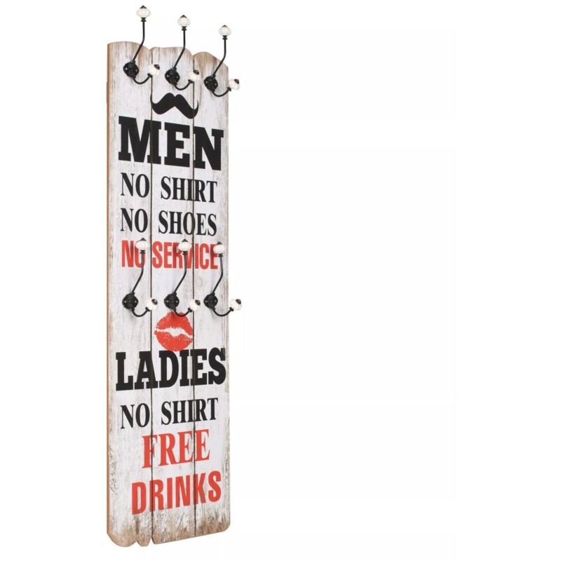 

Perchero de pared MEN LADIES con 6 ganchos 120x40 cm - Hommoo