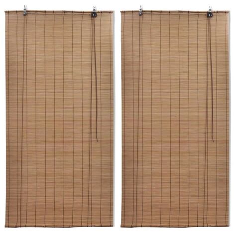 Hommoo Persianas enrollables de bambú 2 piezas marrón 100x160 cm