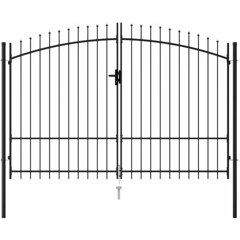 Portillon double porte avec dessus à pointe Acier 3x1,75 m Noir HDV06531 - Hommoo