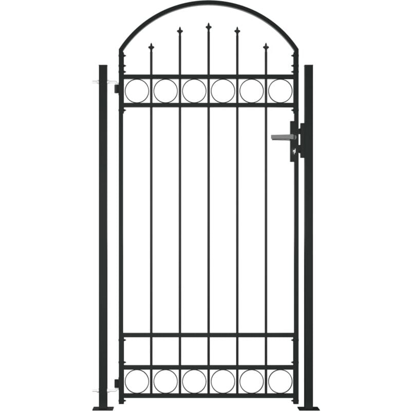 

Puerta de valla con arco y 2 postes negra 100x200 cm - Hommoo