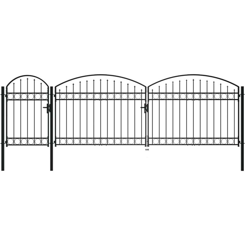 

Hommoo Puerta de valla jardín con arco superior acero negro 1,75x5 m
