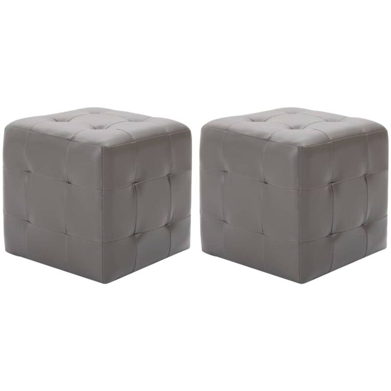 

Puf 2 unidades cuero sintético gris 30x30x30 cm - Hommoo
