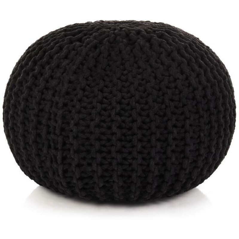

Puf tejido a mano 50x35 cm algodón negro - Hommoo
