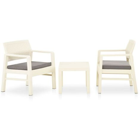 Hommoo Salon de jardin 3 pcs avec coussins Plastique Blanc