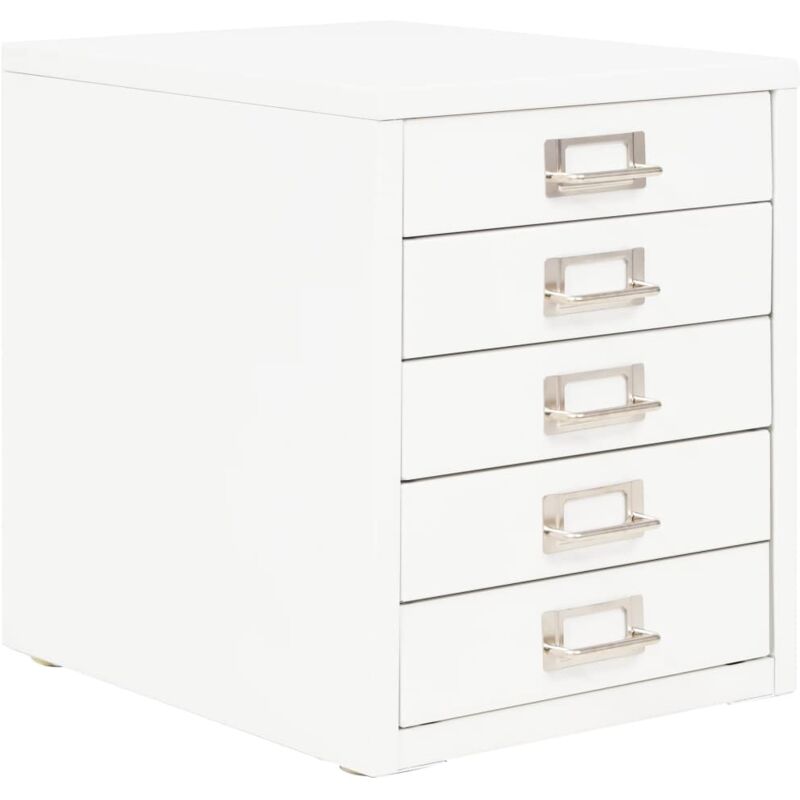 Schedario in Metallo con 5 Cassetti 28x35x35 cm Bianco VD11490 - Hommoo