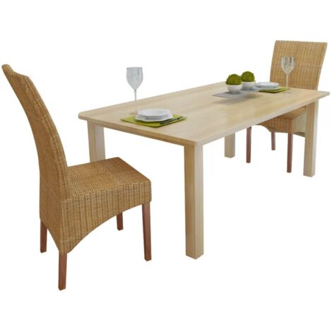 Confezione Tavolo da pranzo di design industriale 150cm e 6 sedie da pranzo  in rattan - Bruna