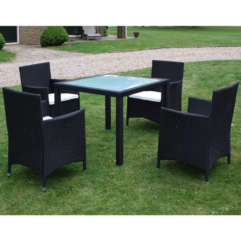 

Set comedor de jardín 5 piezas y cojines ratán sintético negro - Hommoo