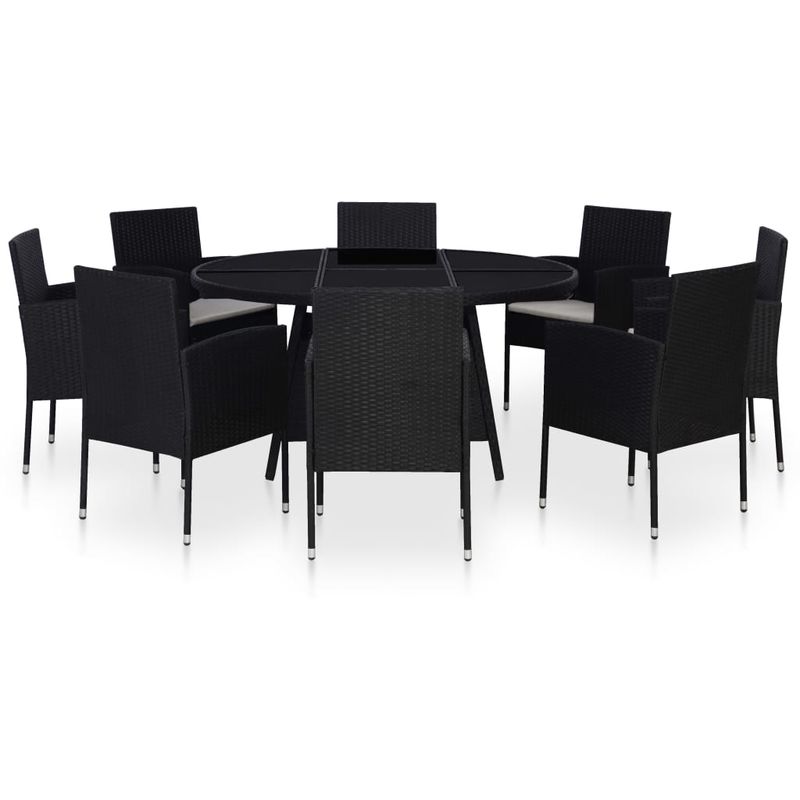 

Set comedor de jardín 9 piezas y cojines ratán sintético negro - Hommoo