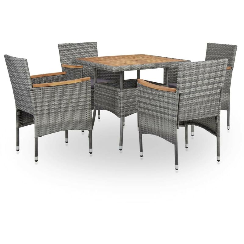

Set comedor jardín 5 pzas ratán sintético y madera acacia gris - Hommoo