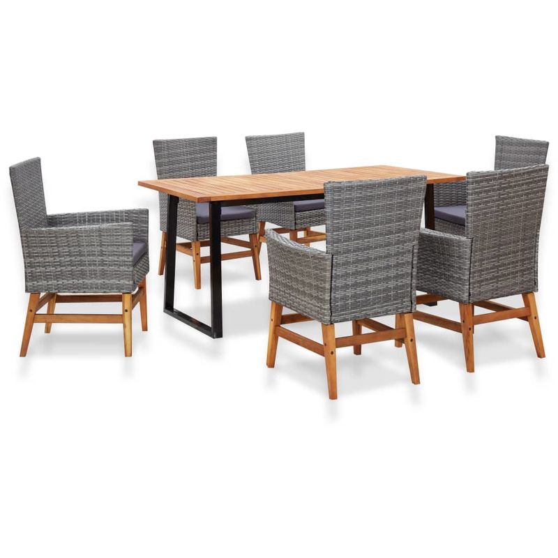 

Set comedor jardín 7 pzas ratán sintético y madera acacia gris - Hommoo