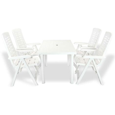 Tavolo da giardino in plastica, foro per ombrellone, 101x85x72hcm, bianco ,  Tomaino