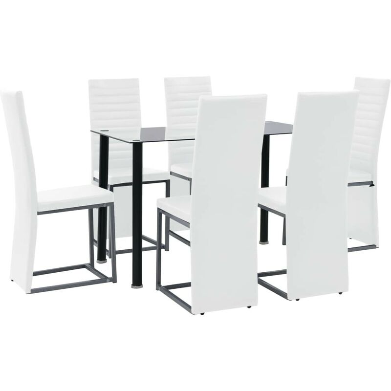 

Hommoo - Set de comedor 7 piezas acero y vidrio templado blanco y negro