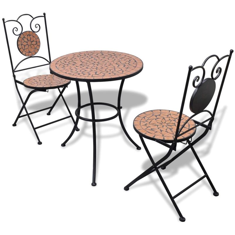 

Set de mesa y sillas de jardín 3 piezas con mosaico terracota - Hommoo