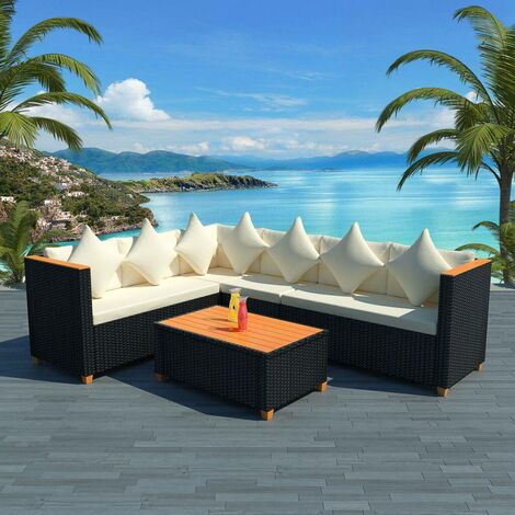 Hommoo Set de muebles de jardín 4 pzas y cojines ratán sintético negro