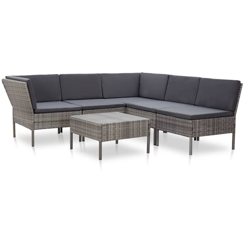 

Set de muebles de jardín 6 pzas y cojines ratán sintético gris - Hommoo