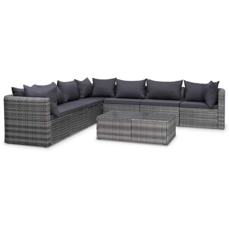 

Set de muebles de jardín 8 pzas y cojines ratán sintético gris - Hommoo