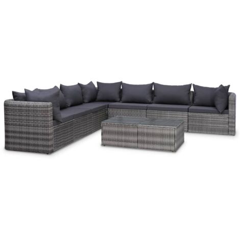 Conjunto Muebles Jardín Bahamas Conjunto Central Doble Mesa Gris Pardo 3  Módulos Centrales, 1 Puf, 2 Mesas Ratán Sintético con Ofertas en Carrefour