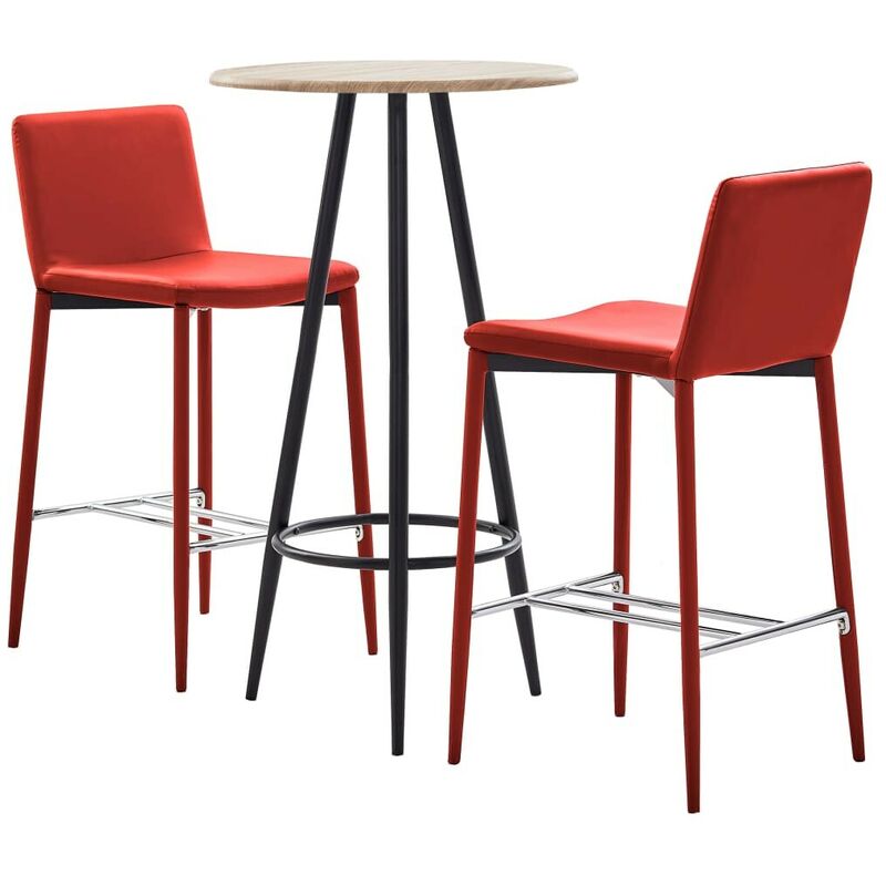 

Set mesa alta y taburetes de bar 3 piezas cuero sintético rojo - Hommoo