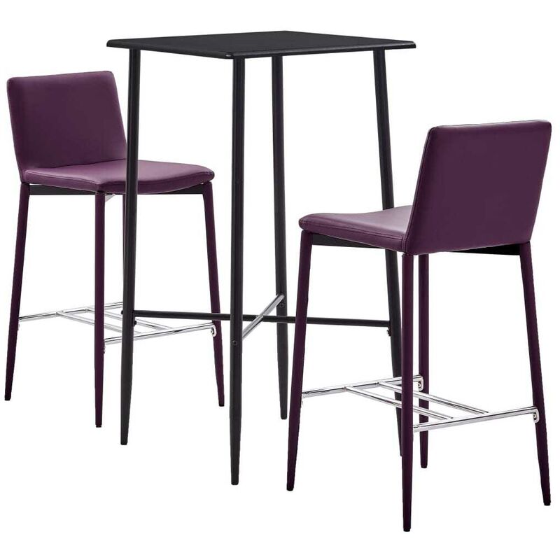 

Hommoo - Set mesa alta y taburetes de bar 3 pzas cuero sintético morado