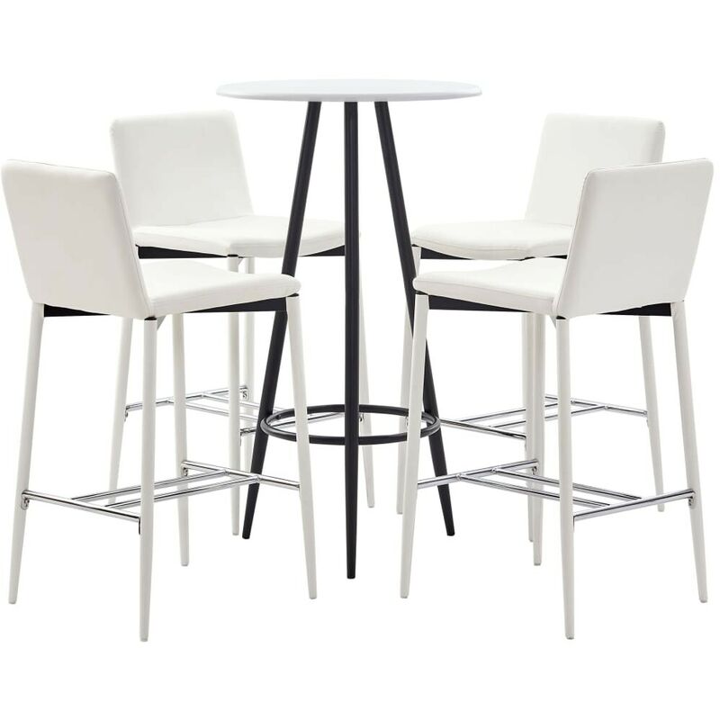 

Hommoo - Set mesa alta y taburetes de bar 5 pzas cuero sintético blanco