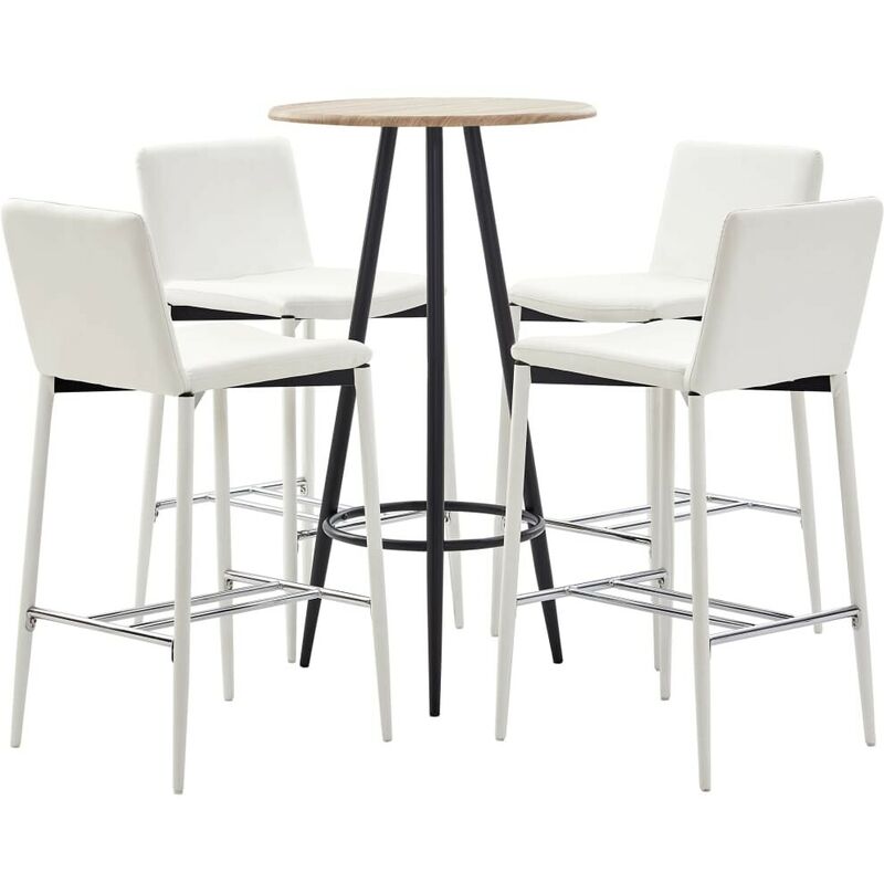 

Set mesa alta y taburetes de bar 5 pzas cuero sintético blanco - Hommoo