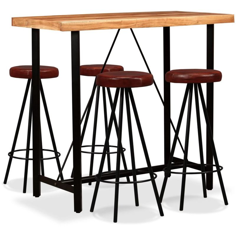 

Set muebles de bar 5 pzas madera maciza sheesham cuero genuino - Hommoo