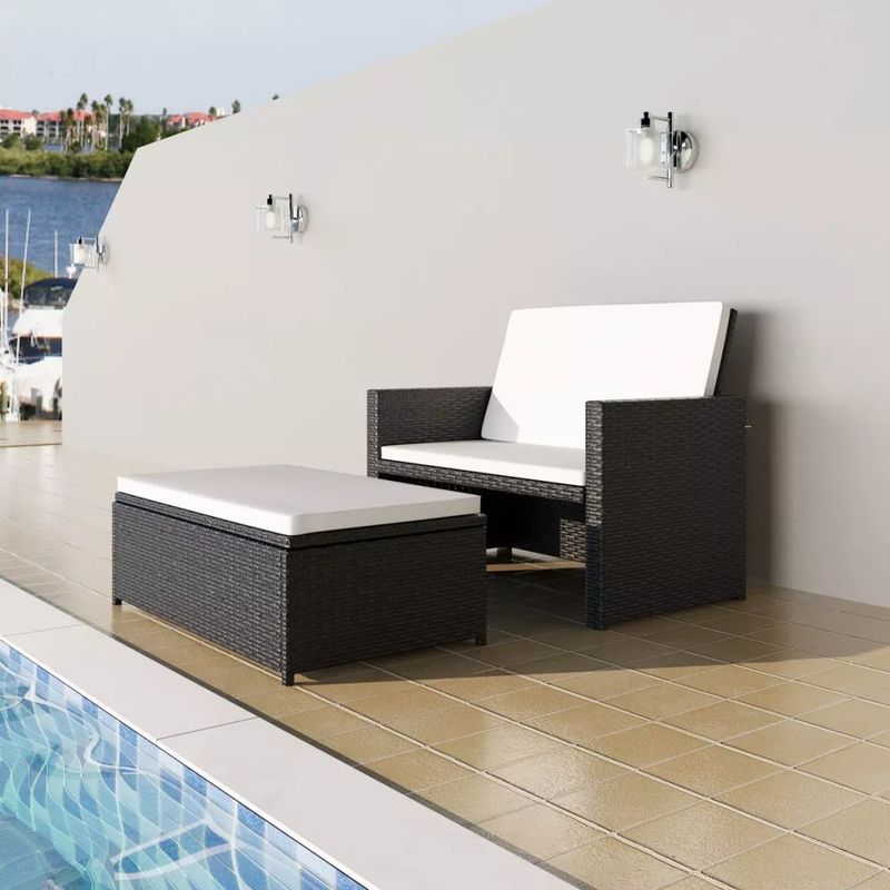 

Set muebles de jardín 2 piezas y cojines ratán sintético negro - Hommoo