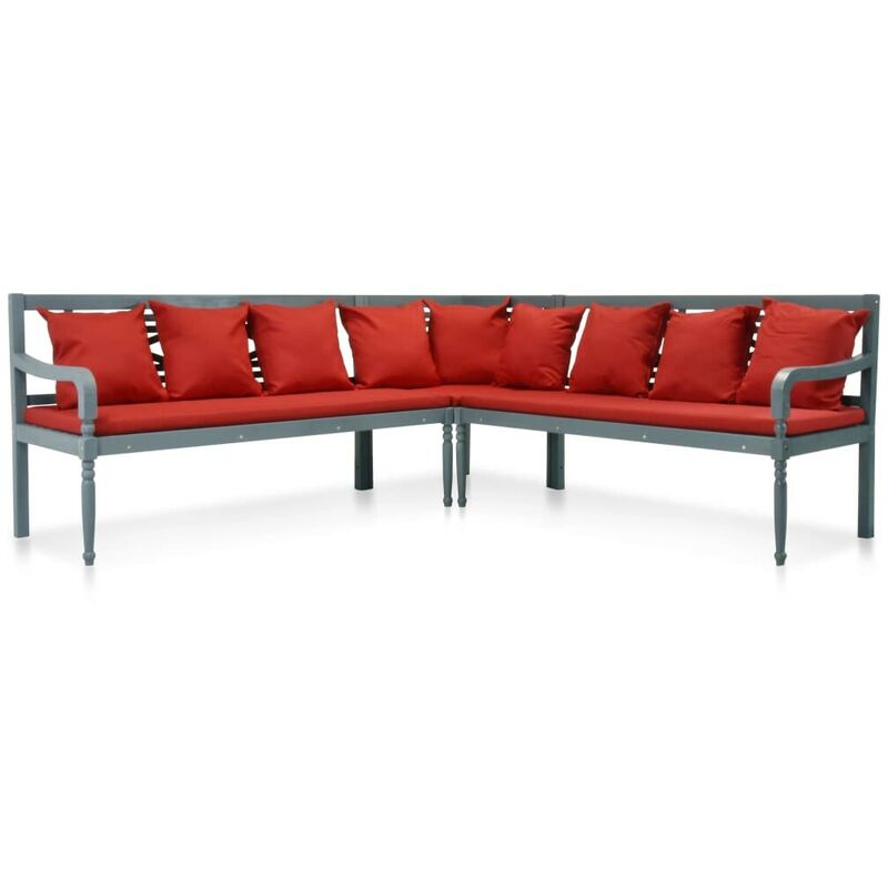 

Hommoo Set muebles de jardín 3 pzas madera maciza acacia gris y rojo