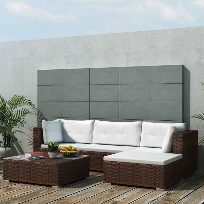 

Set muebles de jardín 5 piezas y cojines ratán sintético marrón - Hommoo