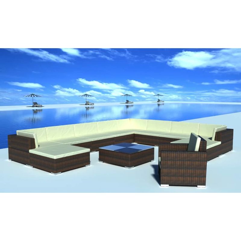 

Set muebles de jardín y cojines 12 pzas ratán sintético marrón - Hommoo