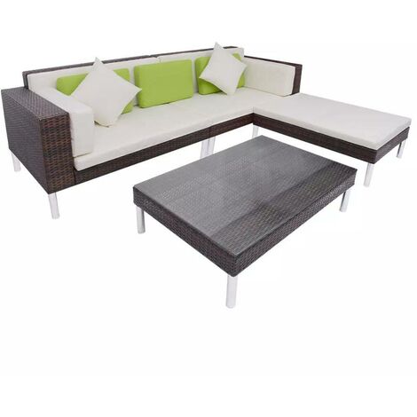 Hommoo Set muebles de jardín 4 piezas y cojines ratán sintético marrón