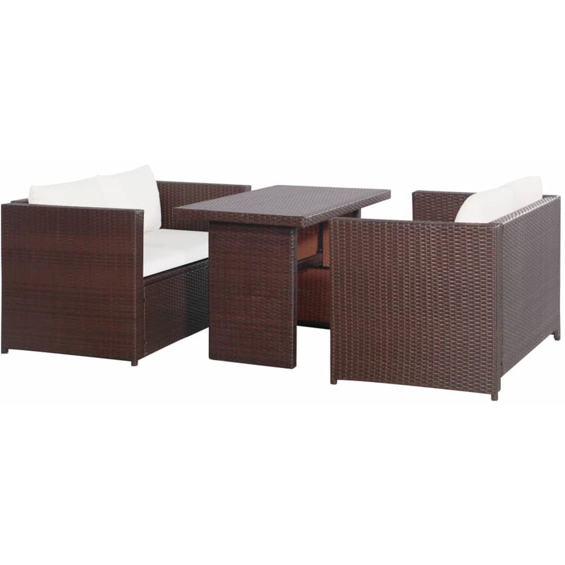 

Set muebles de jardín 3 pzas con cojines ratán sintético marrón - Hommoo