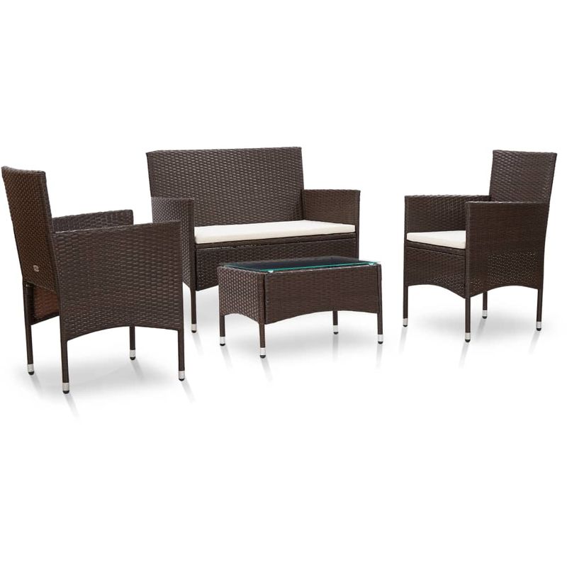 

Set muebles de jardín 4 piezas y cojines ratán sintético marrón - Hommoo