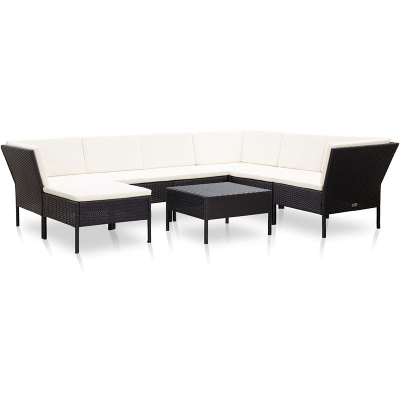 

Set muebles de jardín 8 piezas y cojines ratán sintético negro - Hommoo