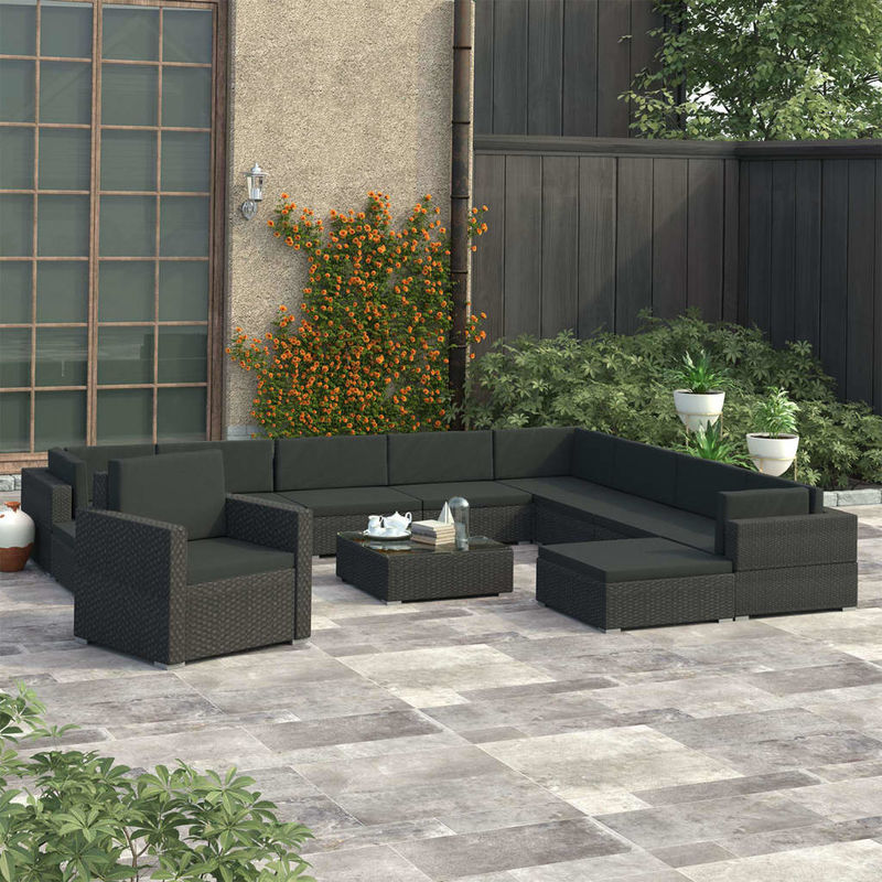 

Hommoo Set muebles de jardín y cojines 12 pzas ratán sintético negro