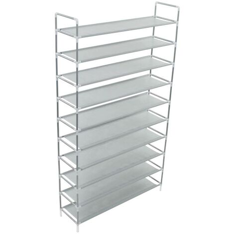 Hommoo Shoe Rack with 10 Shelves Metal and Non-woven Fabric Silver VD11589
