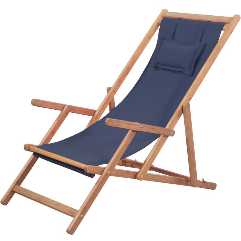 

Silla de playa plegable de tela y estructura de madera azul - Hommoo