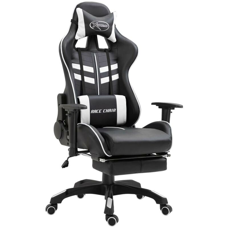 

Silla gaming con reposapiés cuero sintético blanco - Hommoo