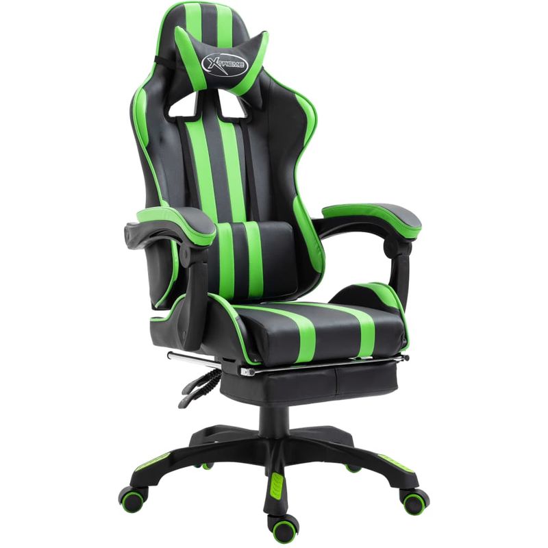 

Silla gaming con reposapiés cuero sintético verde - Hommoo