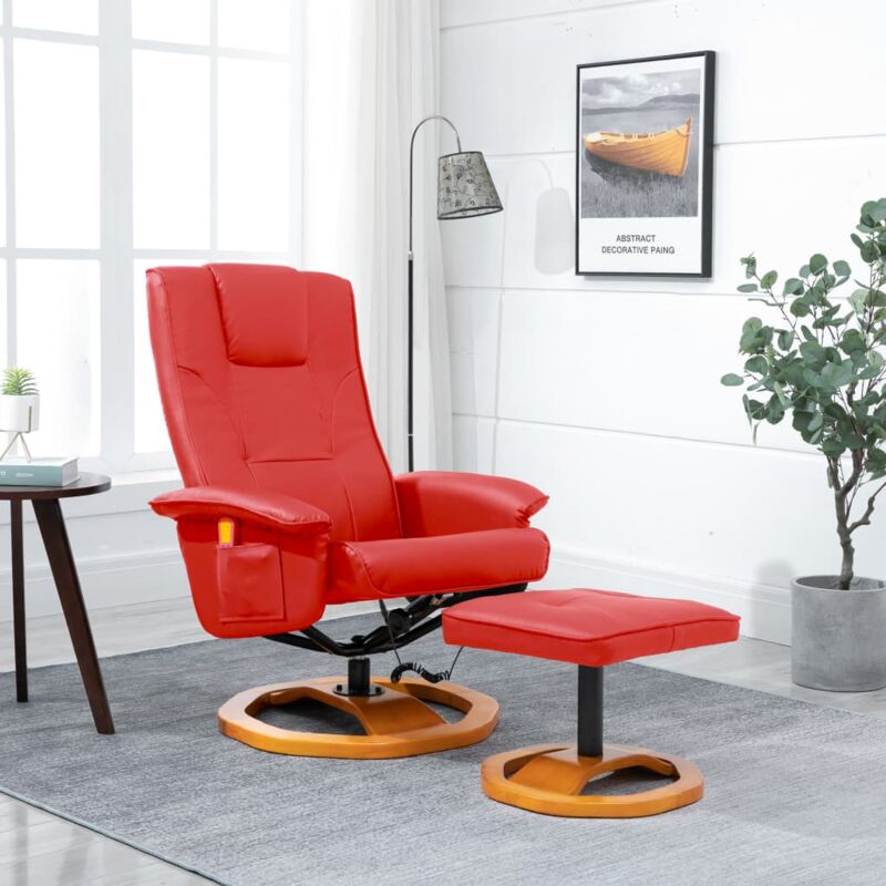 

Sillón de masaje con reposapiés de cuero artificial rojo - Hommoo