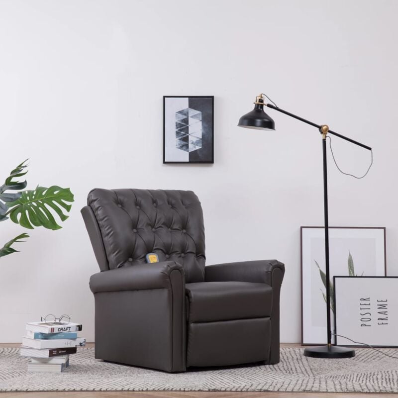

Sillón de masaje reclinable de cuero artificial gris - Hommoo