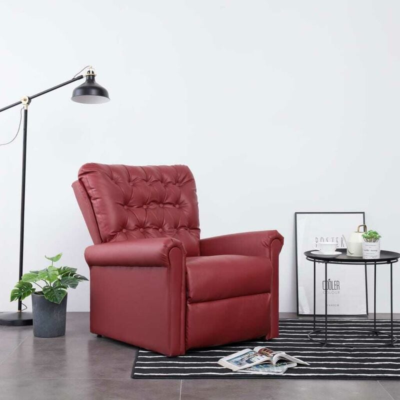 

Sillón reclinable de cuero sintético rojo vino tinto - Hommoo