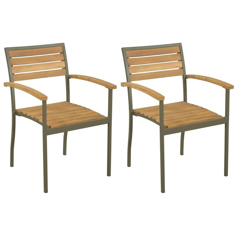 

Sillas apilables de jardín 2 uds madera maciza acacia y acero - Hommoo
