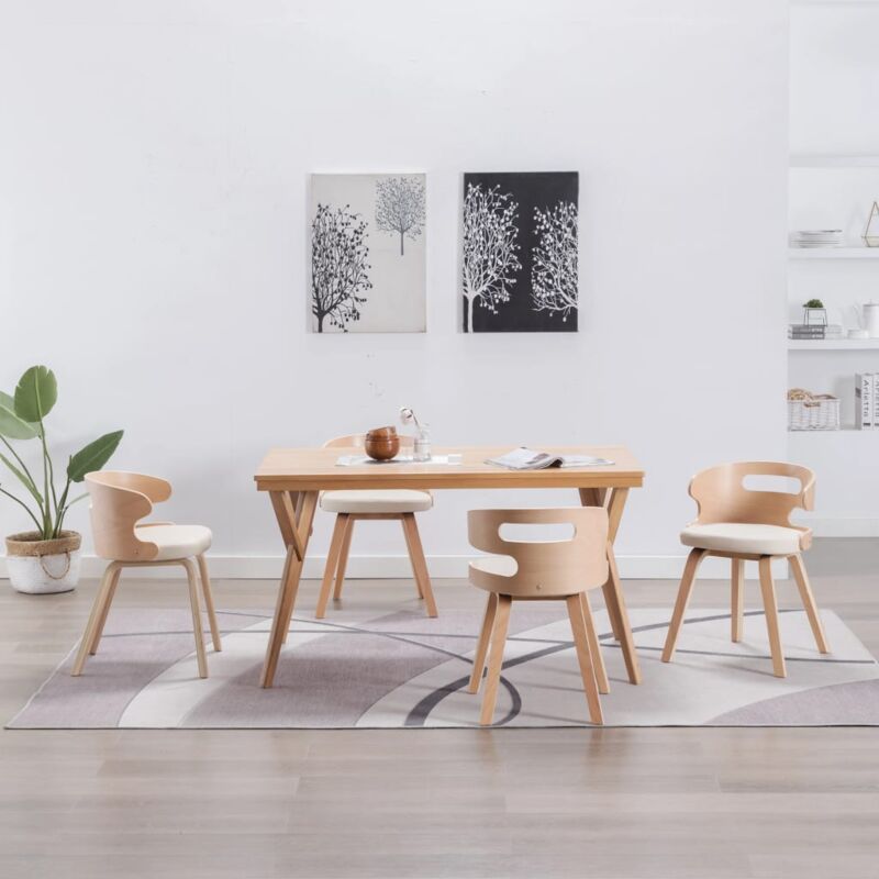 

Sillas de comedor 4 uds madera curvada y cuero sintético crema - Hommoo