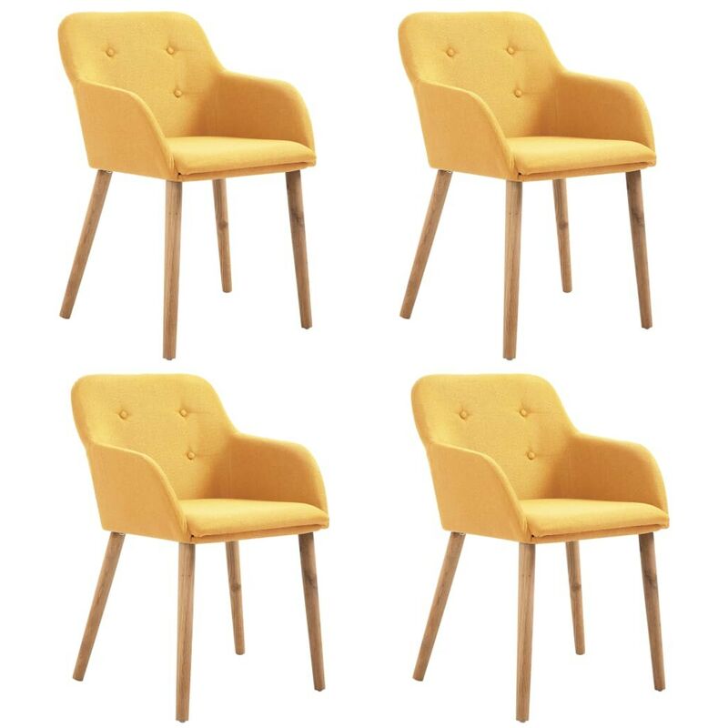 

Hommoo Sillas de comedor 4 uds tela amarilla y madera maciza de roble