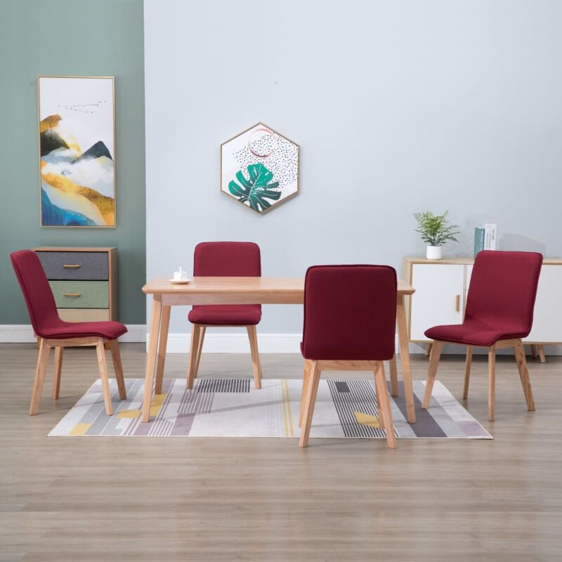 

Sillas de comedor 4 uds tela roja y madera maciza de roble - Hommoo