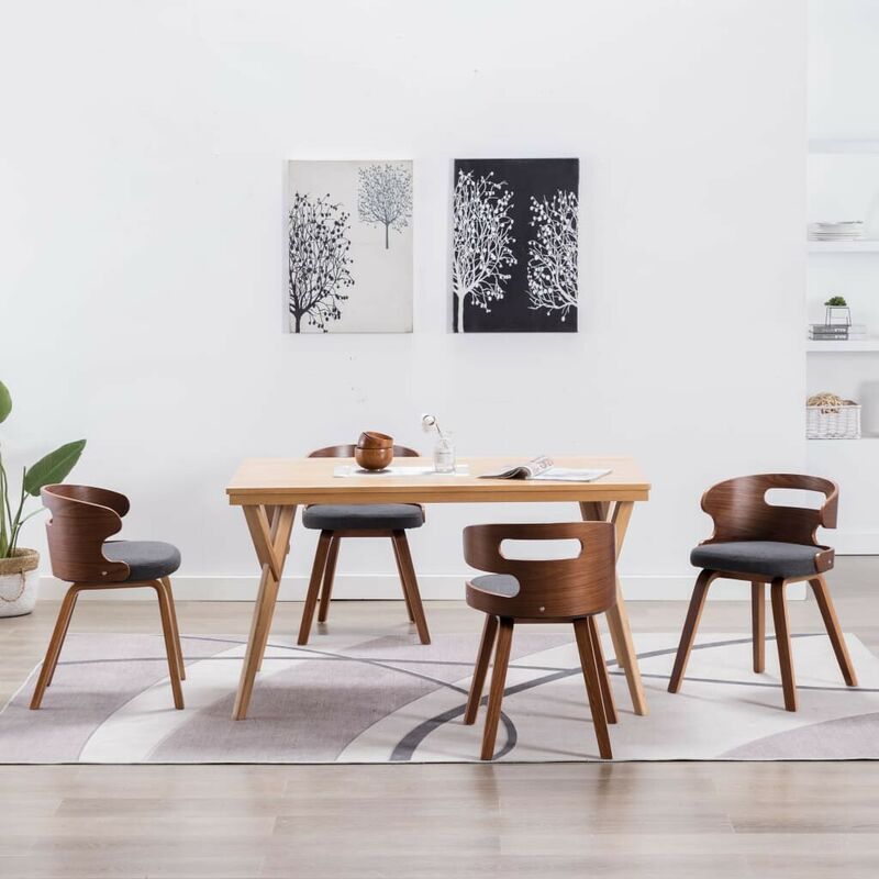 

Sillas de comedor 4 unidades madera curvada y tela gris oscuro - Hommoo