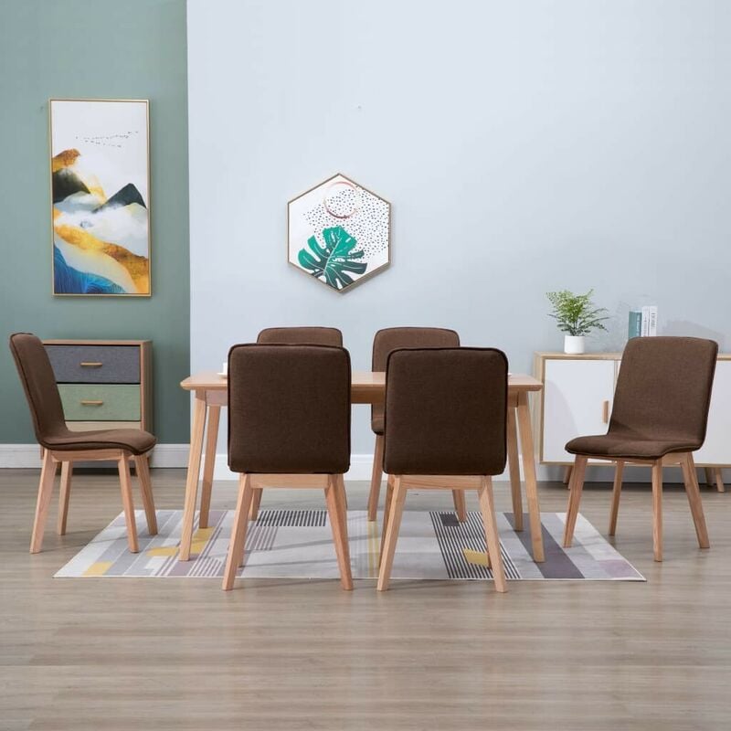 

Sillas de comedor 6 uds tela marrón y madera maciza de roble - Hommoo