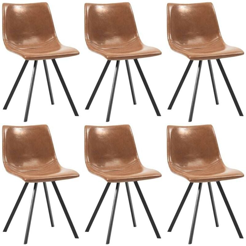

Hommoo Sillas de comedor 6 unidades cuero sintético marrón brillante