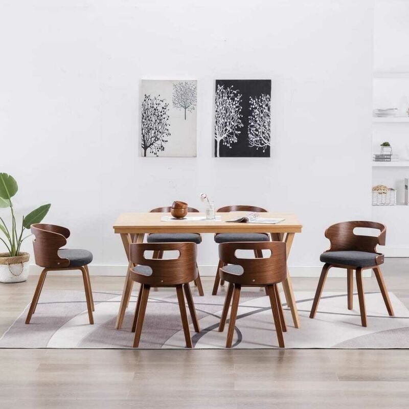 

Sillas de comedor 6 unidades madera curvada y tela gris oscuro - Hommoo